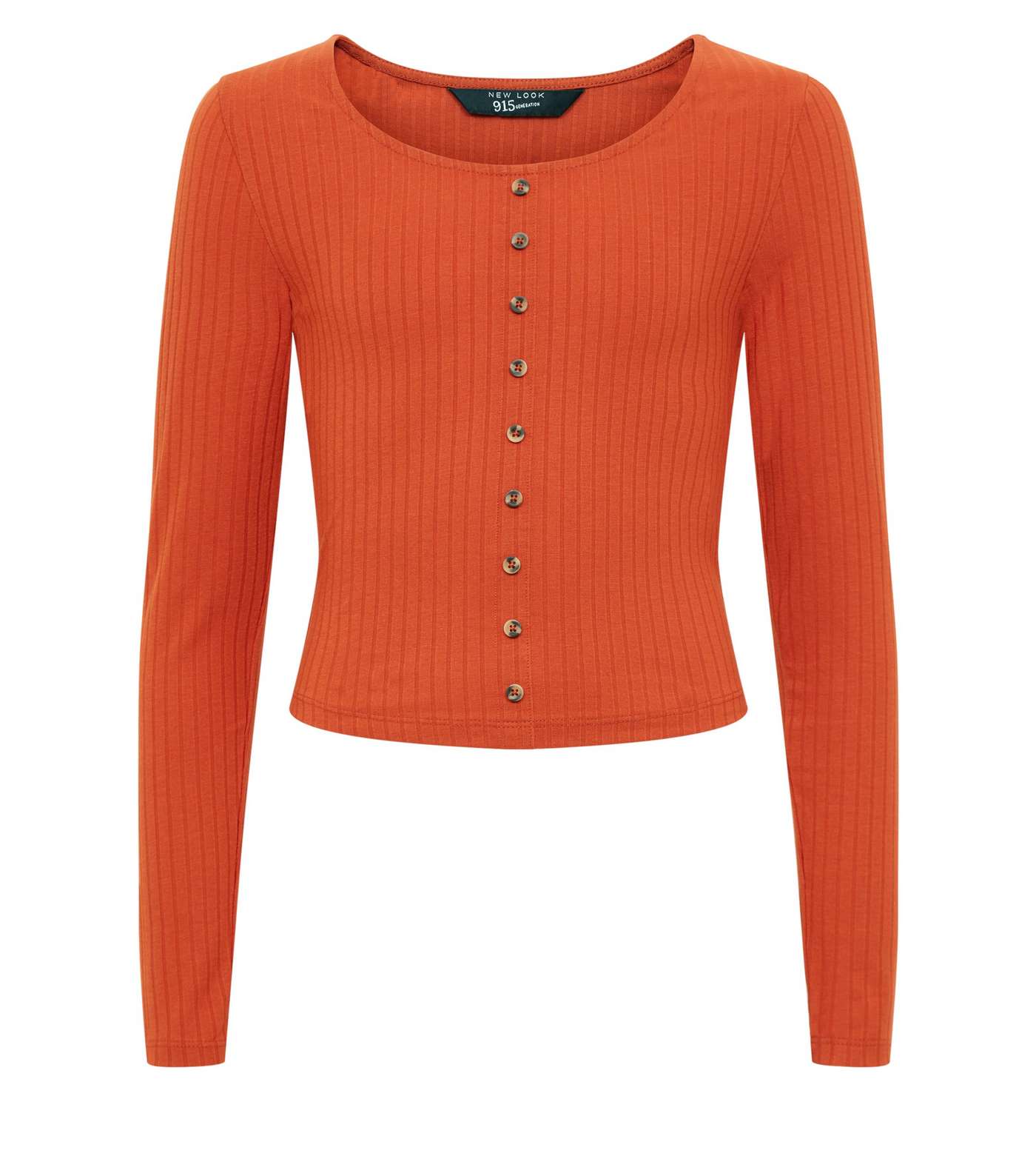 Girls Orange Ribbed Button Front Top  Image 4