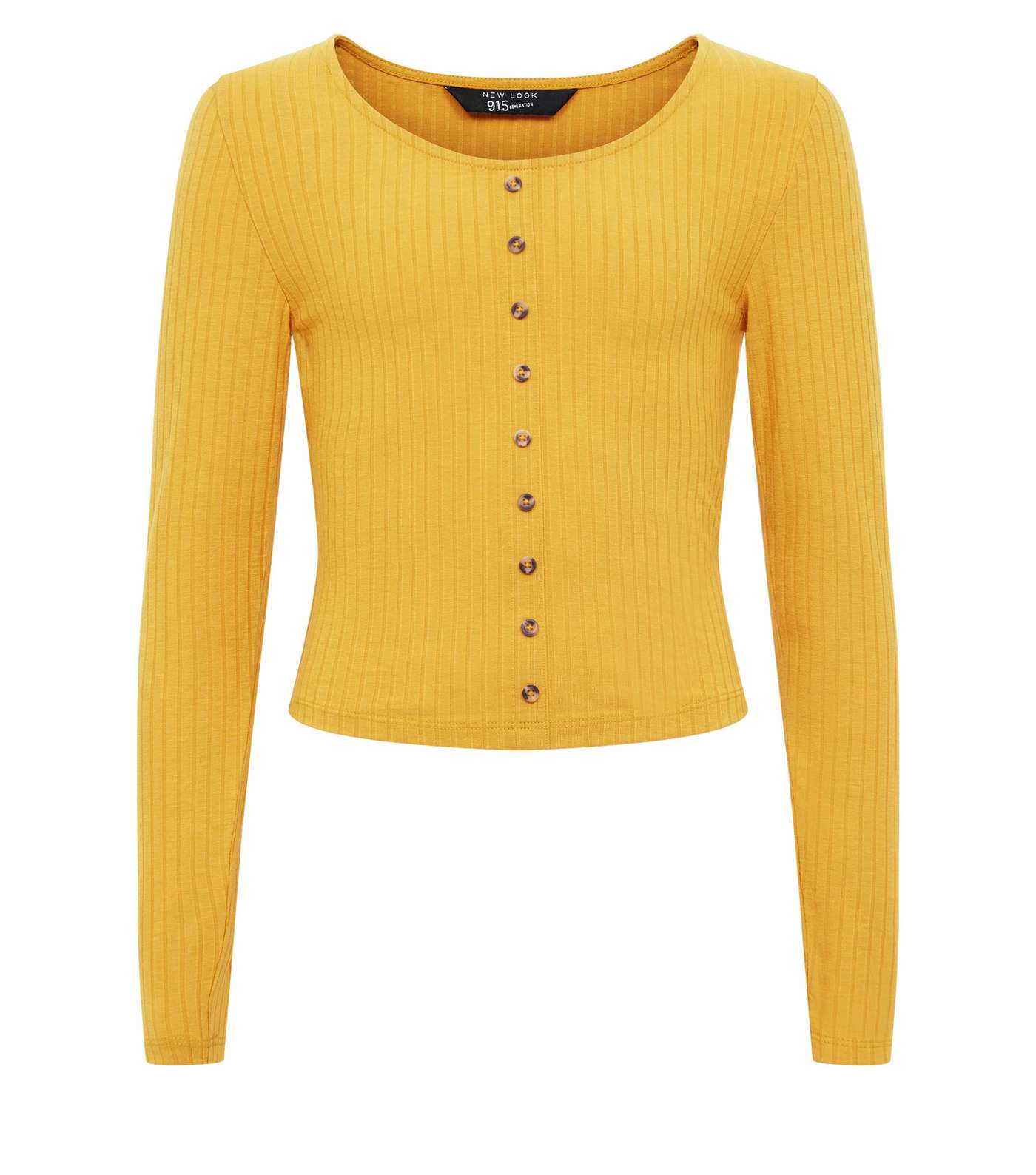 Girls Mustard Ribbed Button Front Top  Image 4