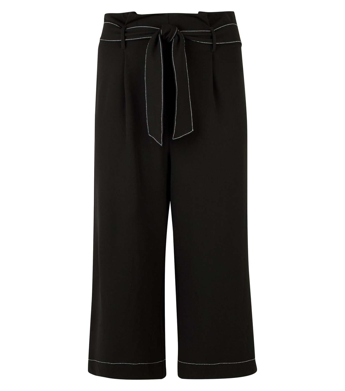Curves Black Contrast Stitch Paperbag Trousers  Image 4