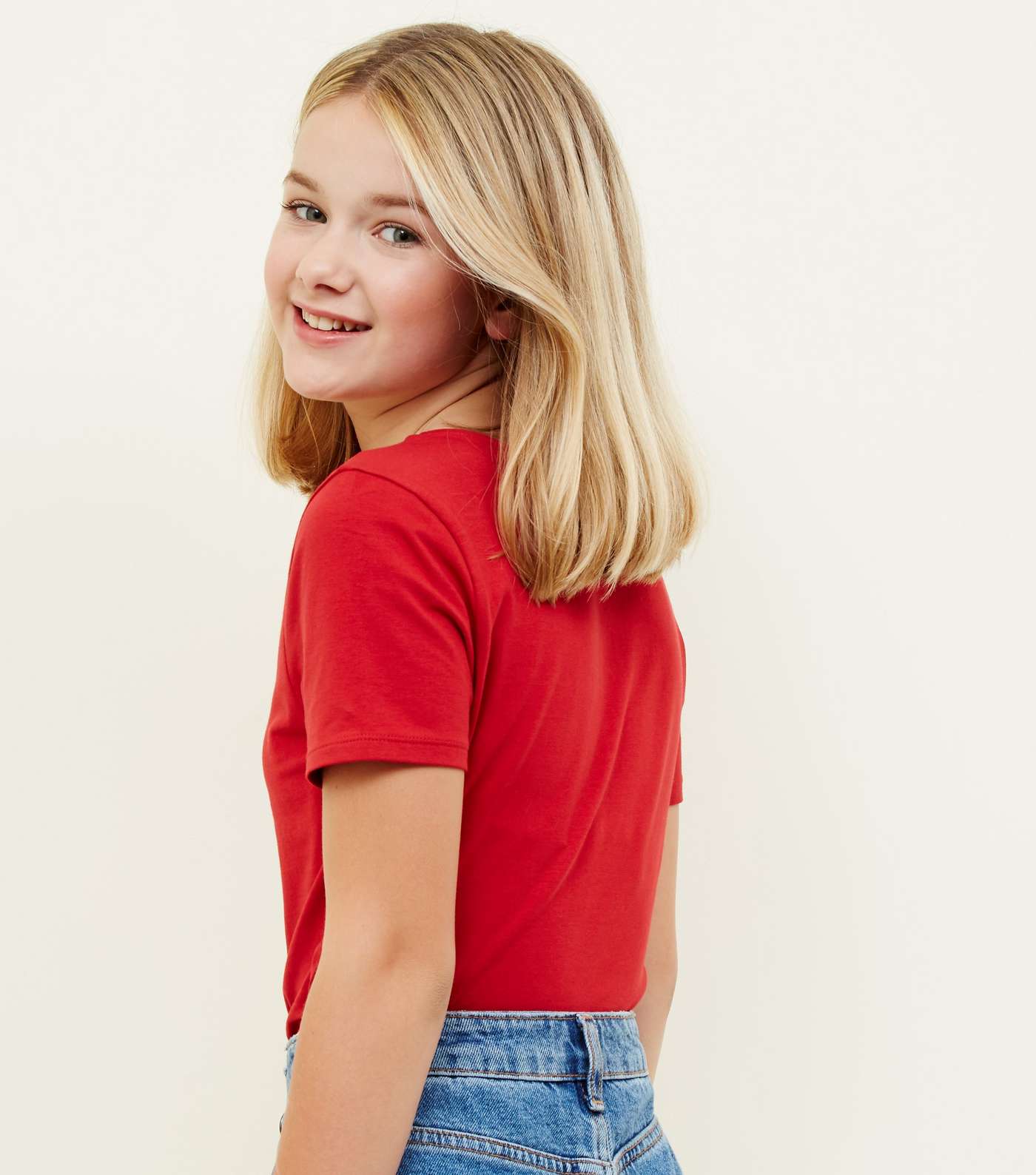 Girls Red Popper Front Fitted T-Shirt Image 3
