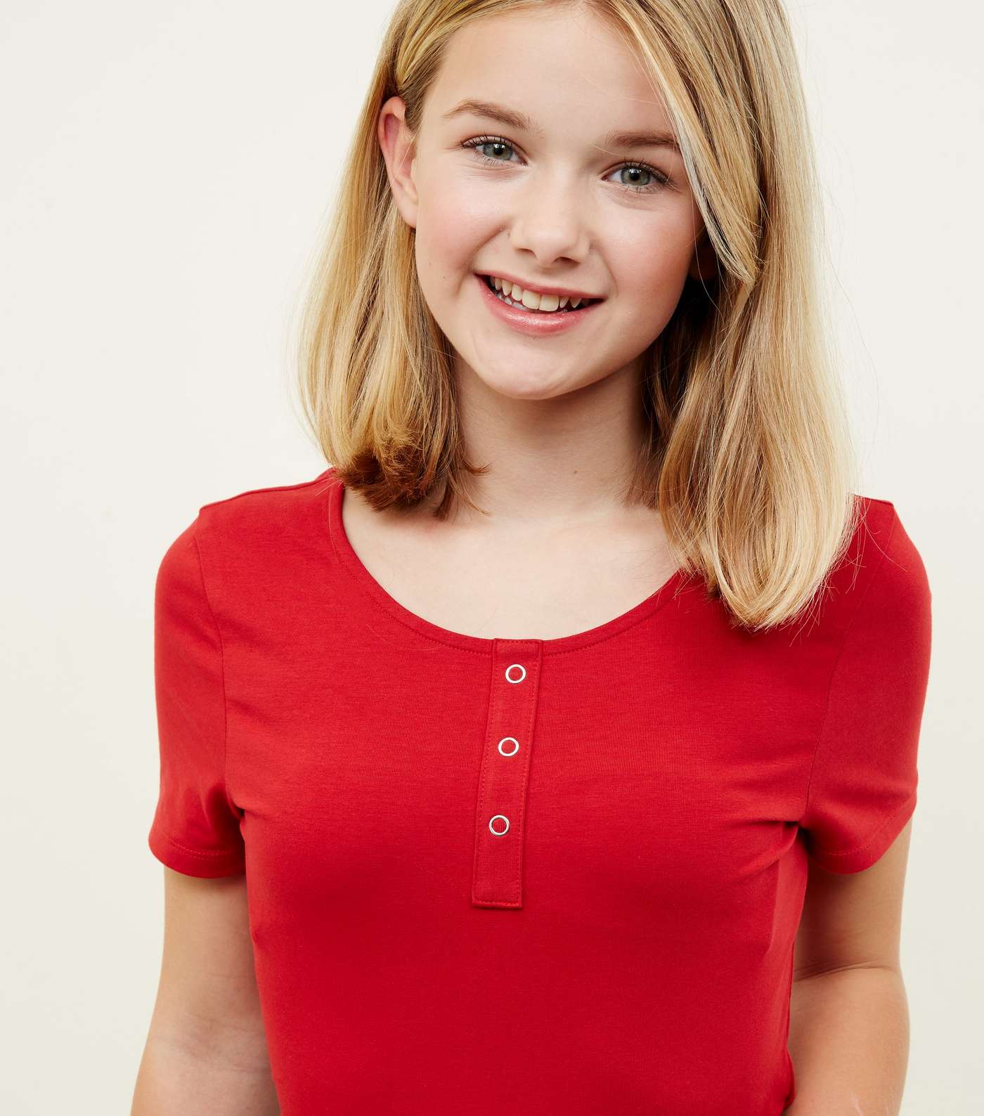 Girls Red Popper Front Fitted T-Shirt Image 5