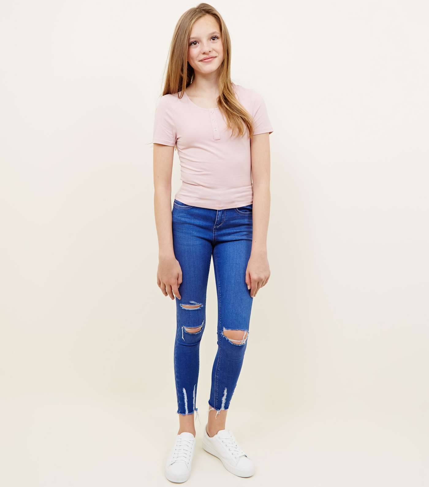 Girls Pale Pink Popper Front Fitted T-Shirt Image 2