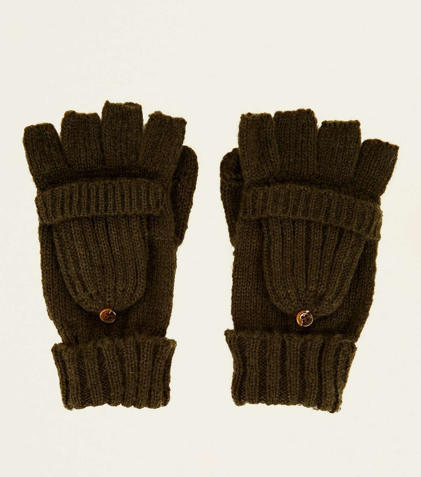 Khaki Knitted Flip Top Gloves