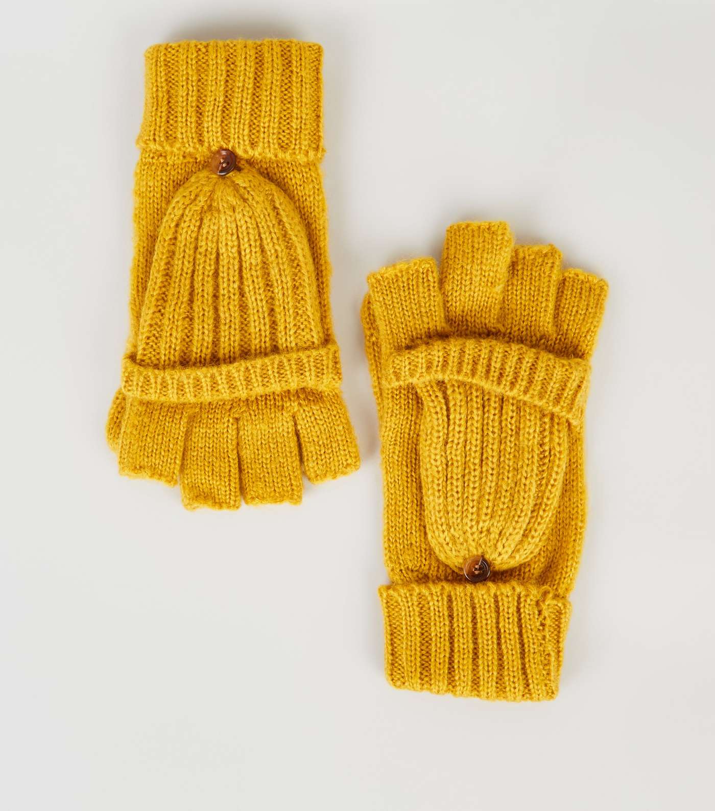 Yellow Knitted Flip Top Gloves