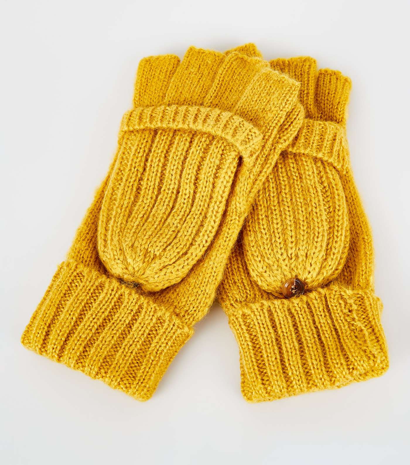 Yellow Knitted Flip Top Gloves Image 3