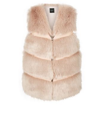 new look petite faux fur coat in pale pink