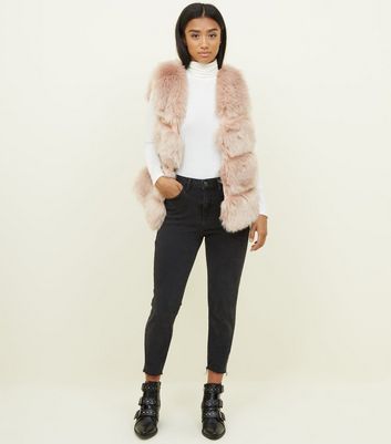 new look petite faux fur coat in pale pink