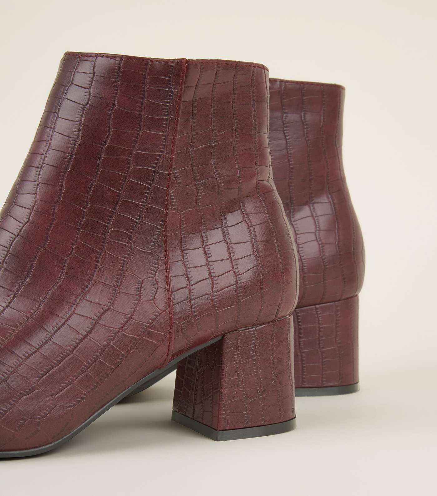 Wide Fit Dark Red Faux Croc Block Heel Ankle Boots Image 3