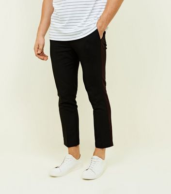 Moss London Slim Fit Black With White Side Stripe Cropped Trousers for Men   Lyst