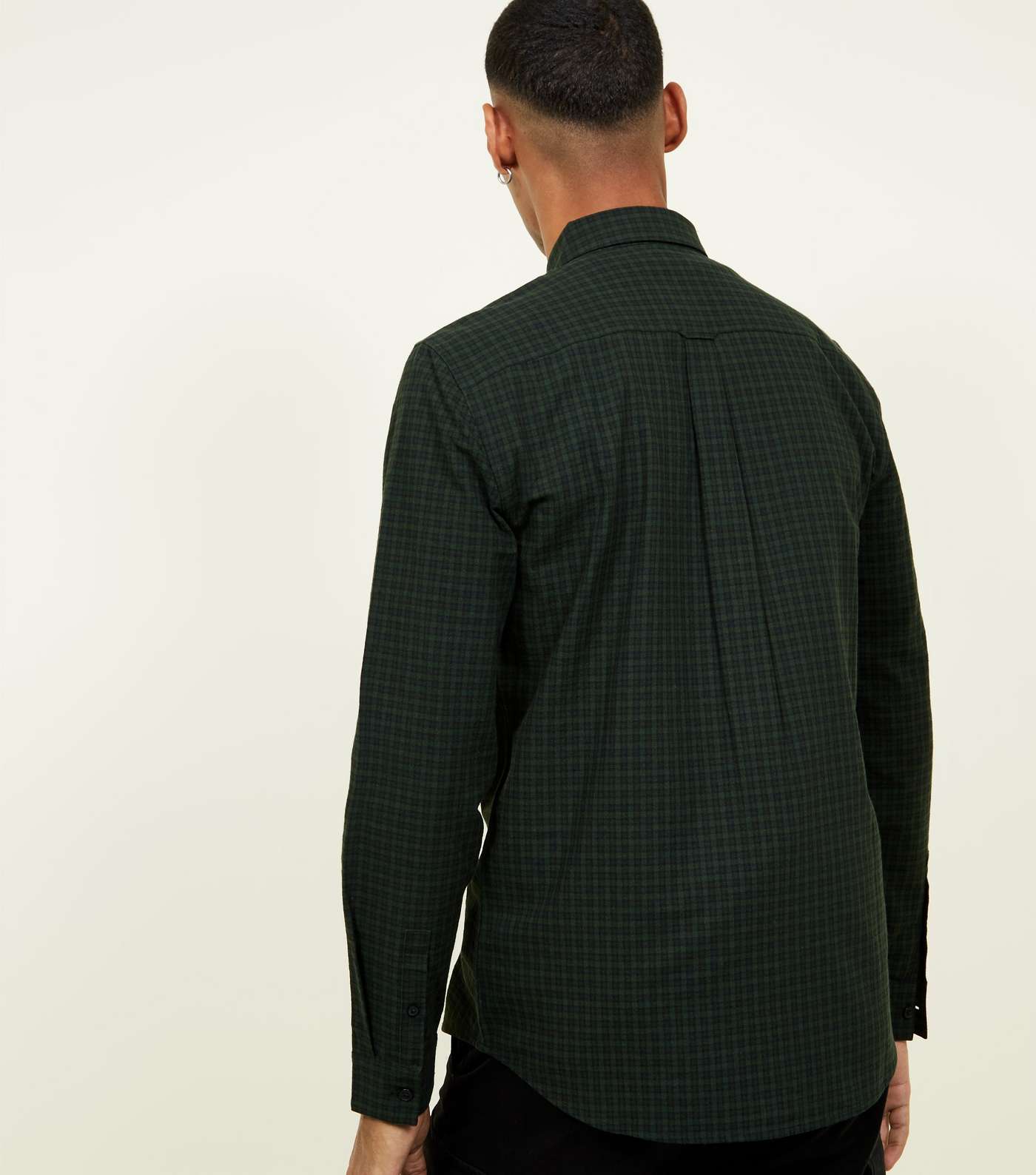Dark Green Check Long Sleeve Cotton Shirt Image 3