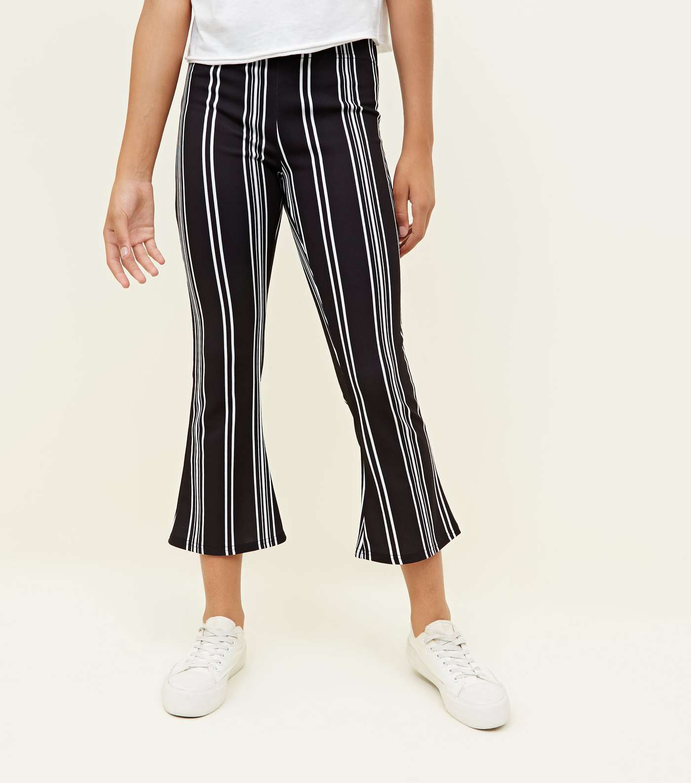 Girls Black Stripe Cropped Flared Trousers Image 2