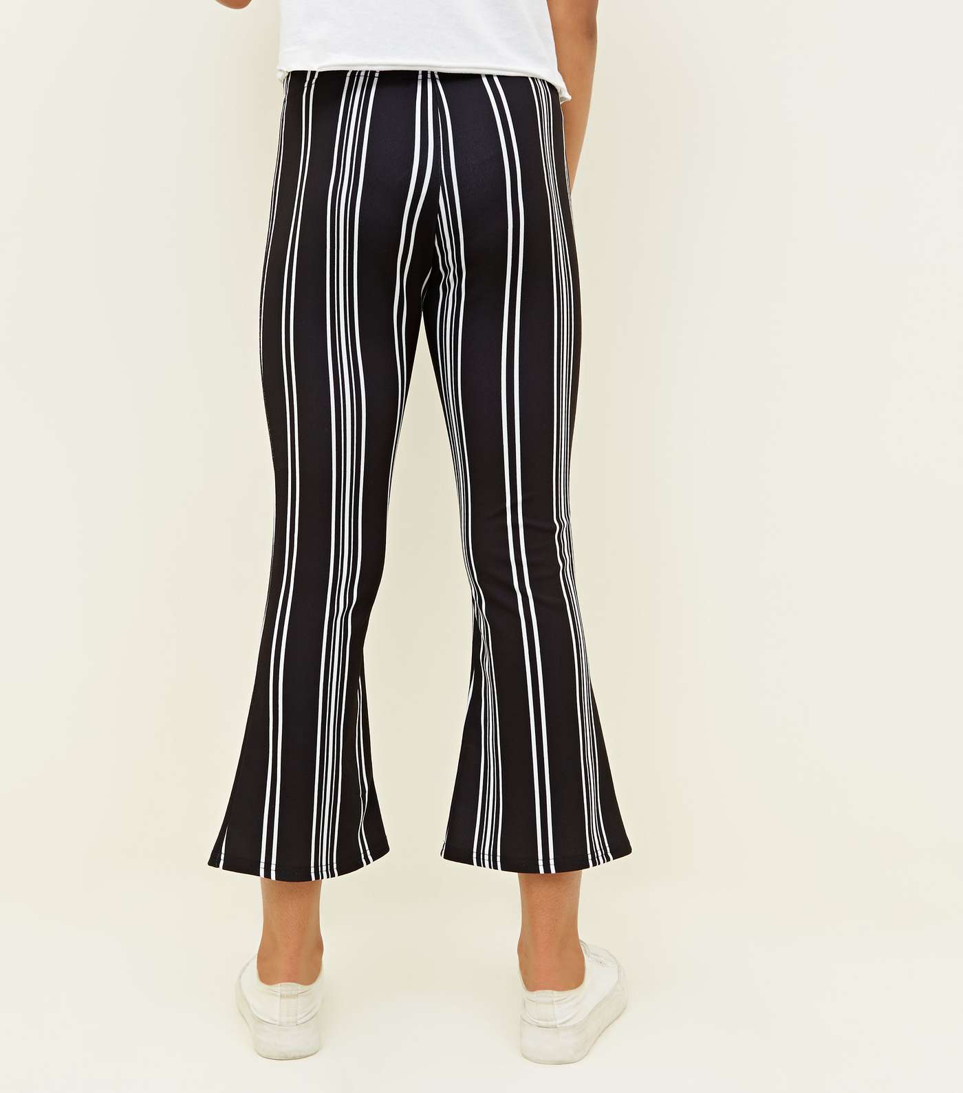 Girls Black Stripe Cropped Flared Trousers Image 3