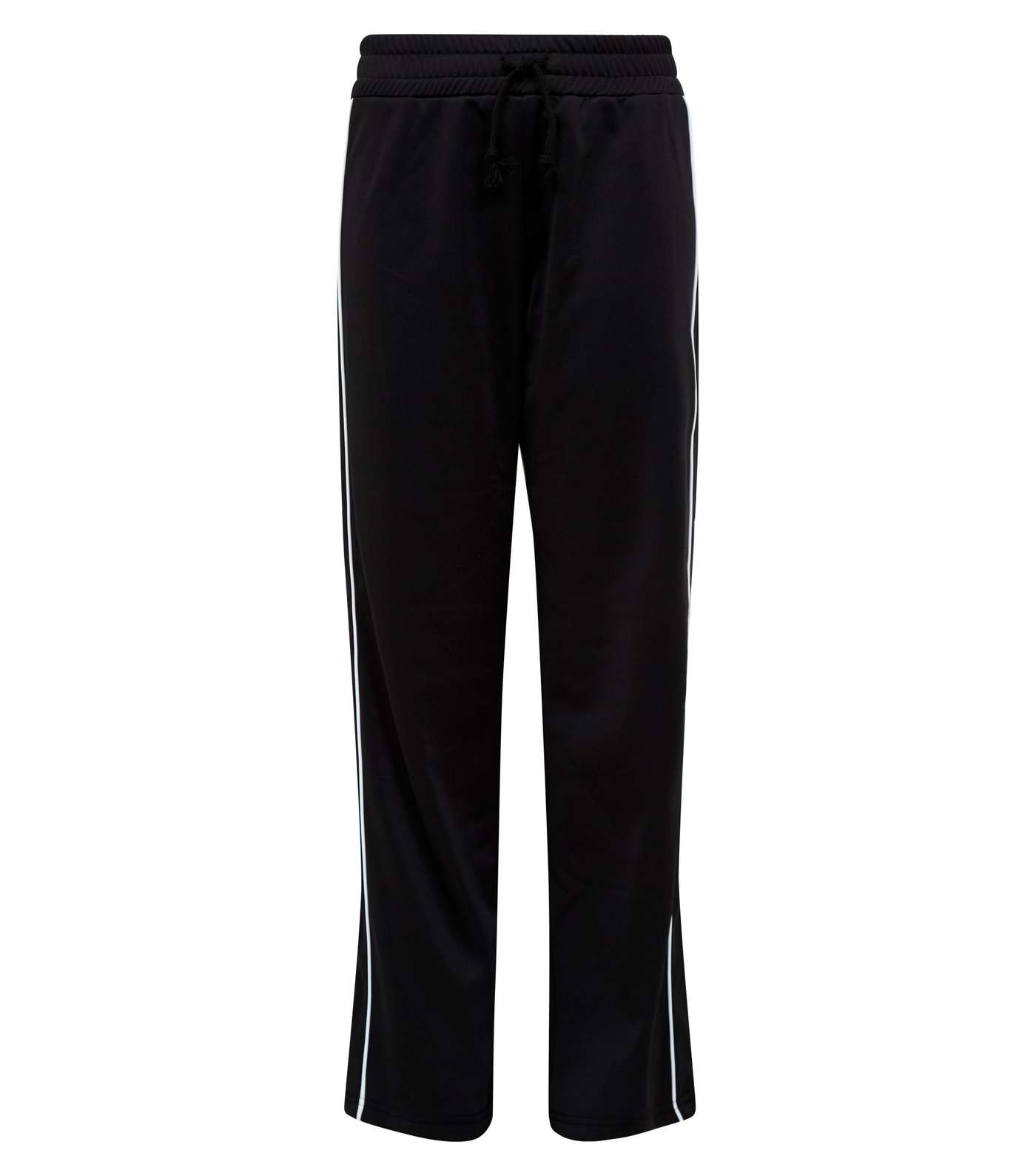 Girls Black High Shine Piped Side Stripe Joggers Image 4