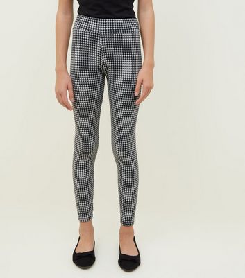 Girls Black Houndstooth Check Leggings 