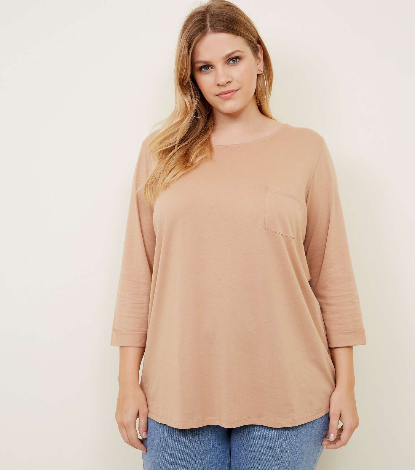 Curves Camel Pocket Front Slouchy T-Shirt