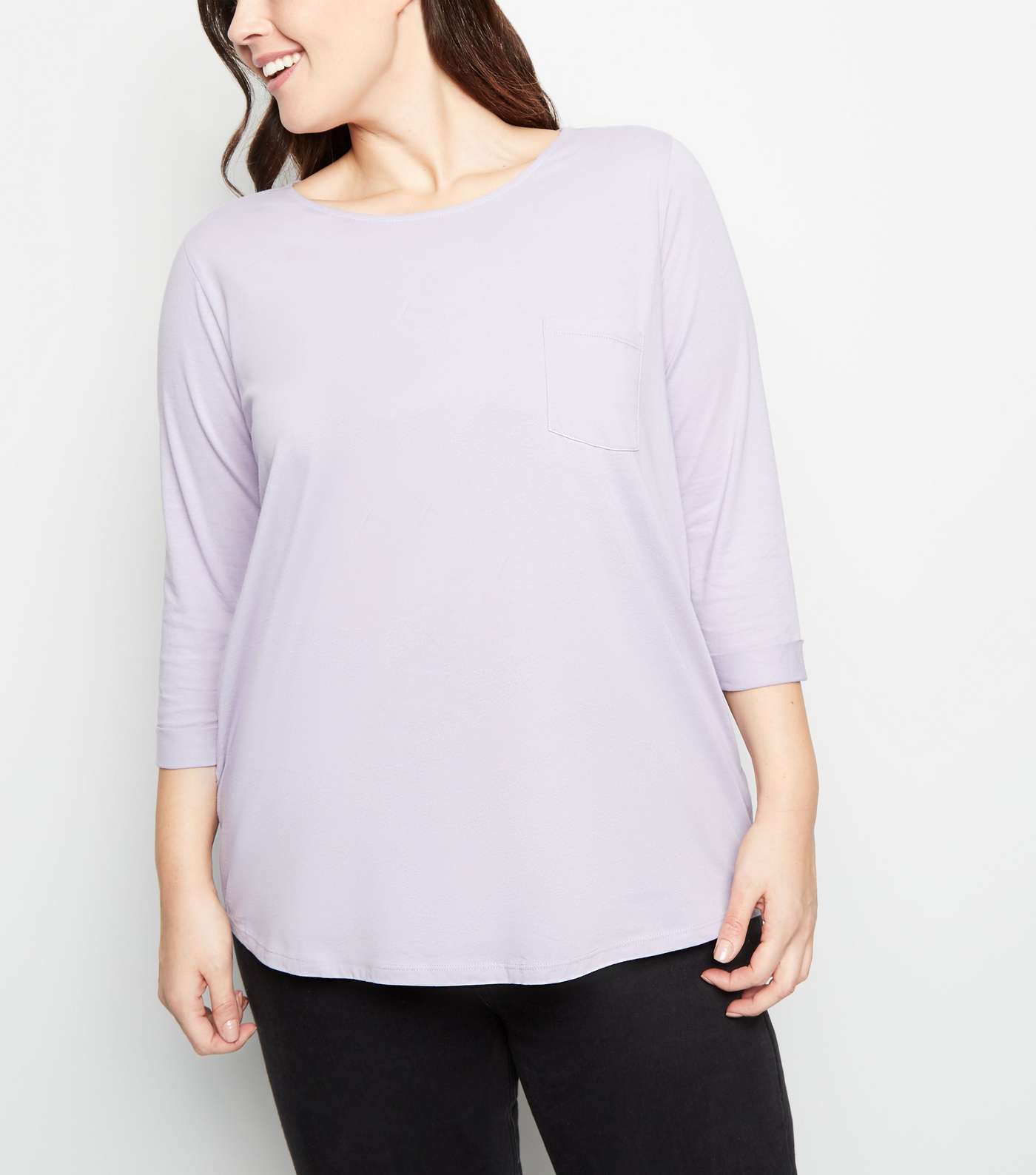 Curves Lilac Pocket Front Slouchy T-Shirt