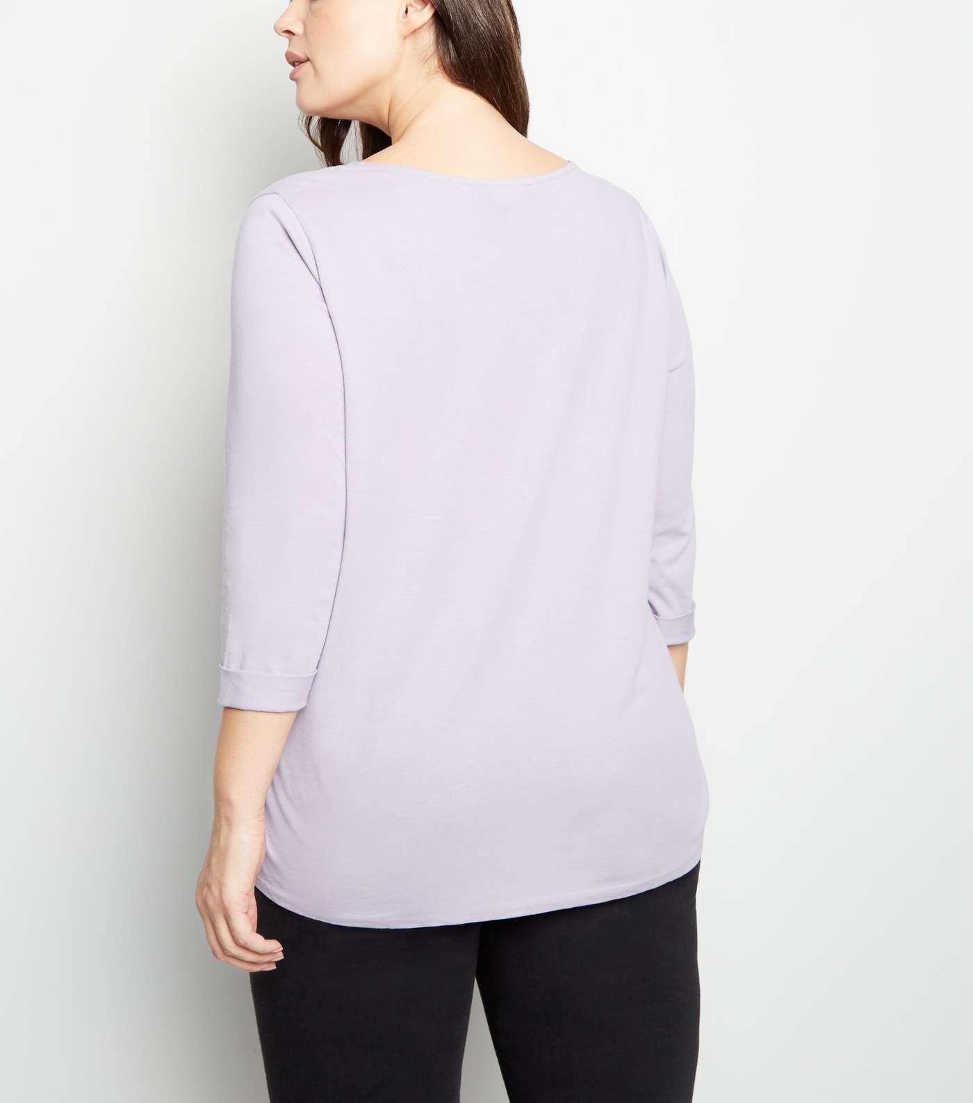 Curves Lilac Pocket Front Slouchy T-Shirt Image 3