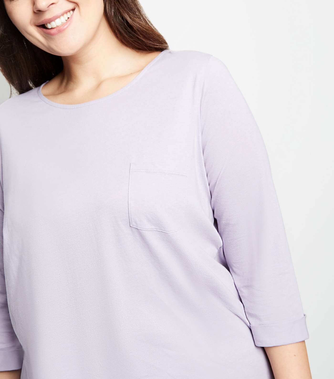 Curves Lilac Pocket Front Slouchy T-Shirt Image 5