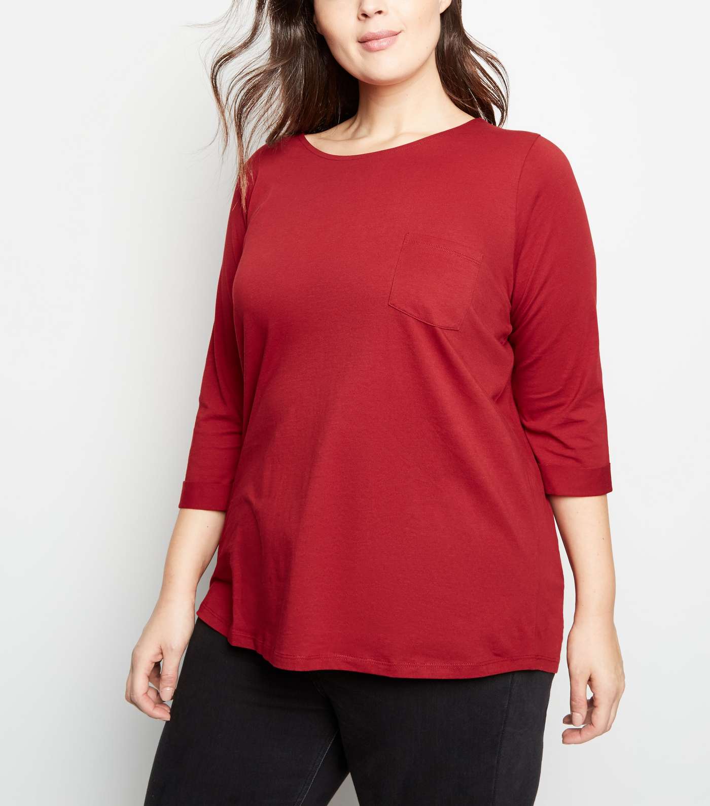 Curves Plum Pocket Front Slouchy T-Shirt