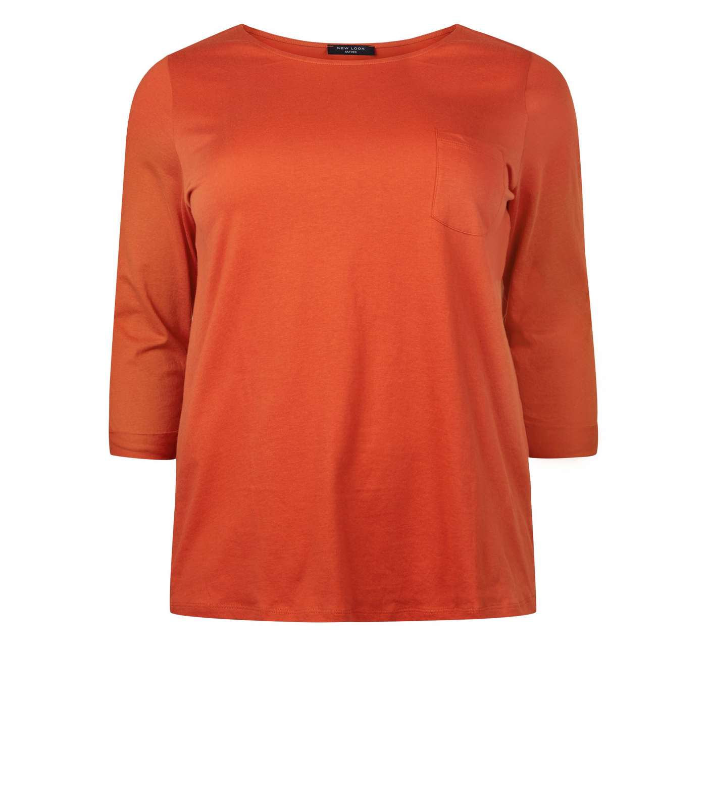 Curves Orange Pocket Front Slouchy T-Shirt Image 4