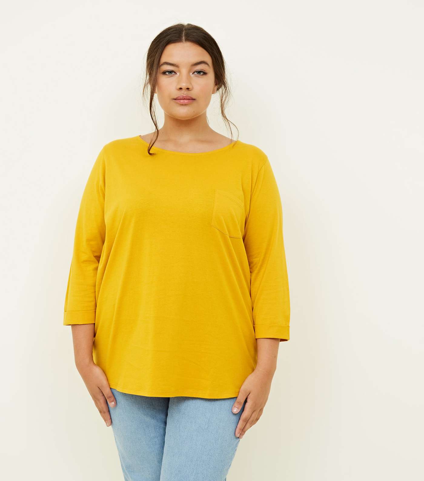 Curves Mustard Pocket Front Slouchy T-Shirt