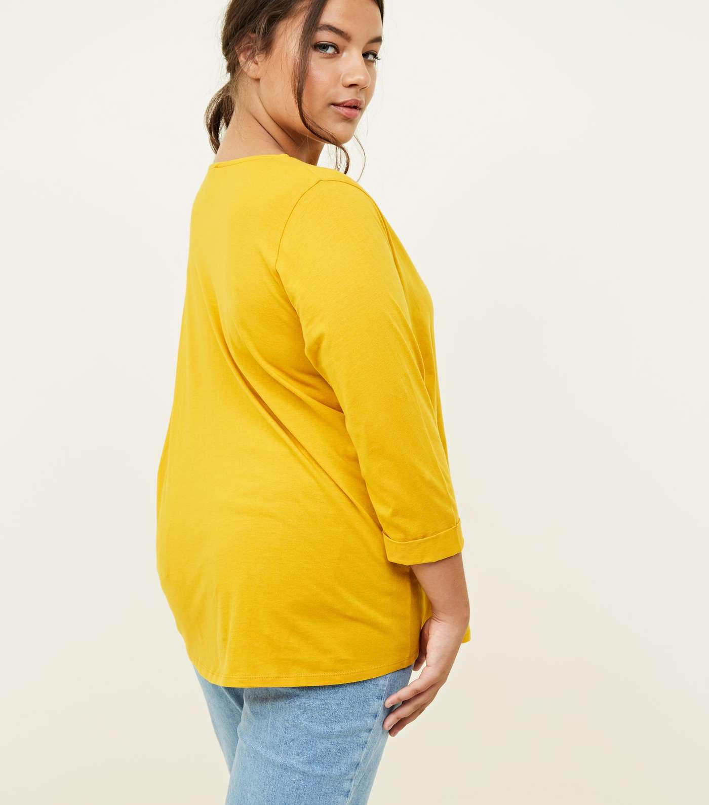 Curves Mustard Pocket Front Slouchy T-Shirt Image 3