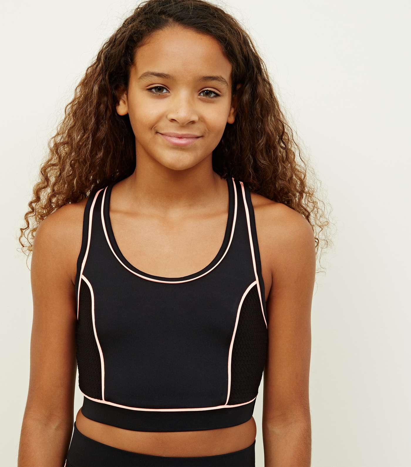 Girls Black Piped Sleeveless Sports Top