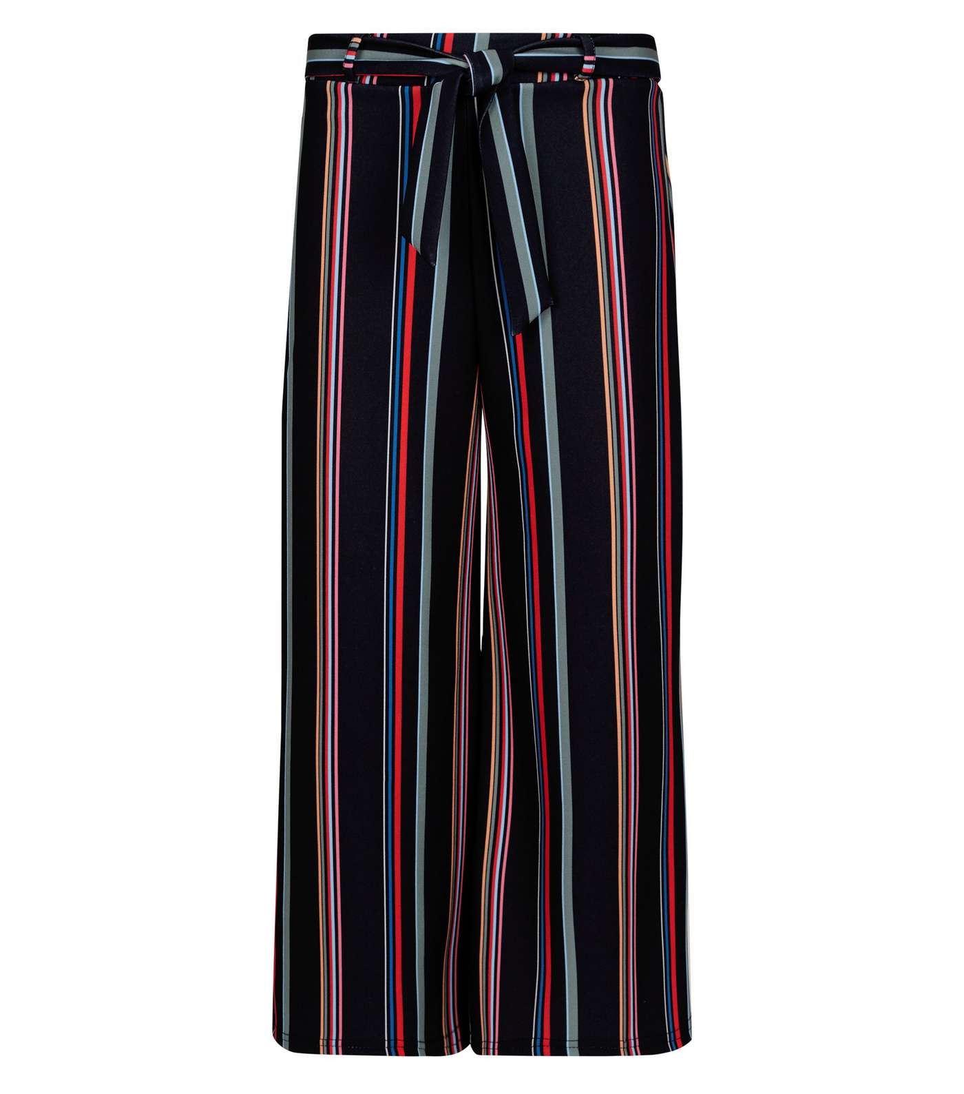 Girls Black Rainbow Stripe Tie Waist Culottes Image 4