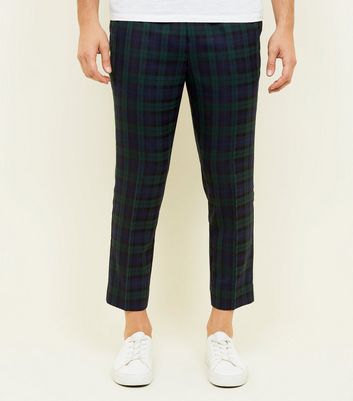 Stvdio Blue  Green Jaspe Checked Pleated Trousers  Jeff Banks