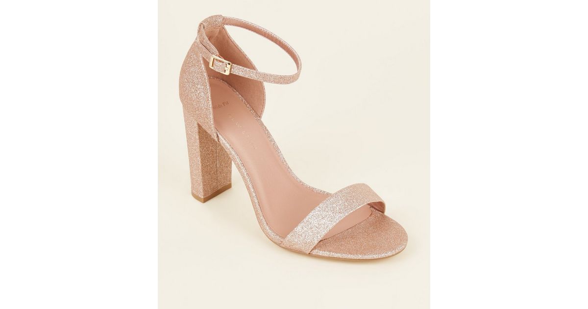 Wide Fit Rose Gold Glitter Block Heels New Look