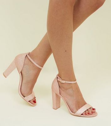 Wide Fit Rose Gold Glitter Block Heels 