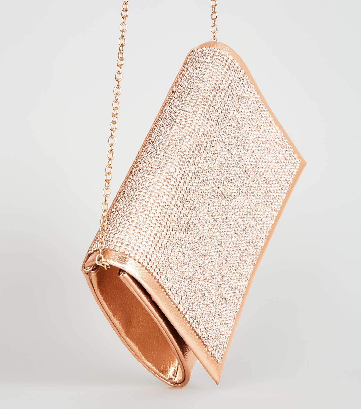 Rose Gold Diamanté Embellished Clutch Bag Image 3