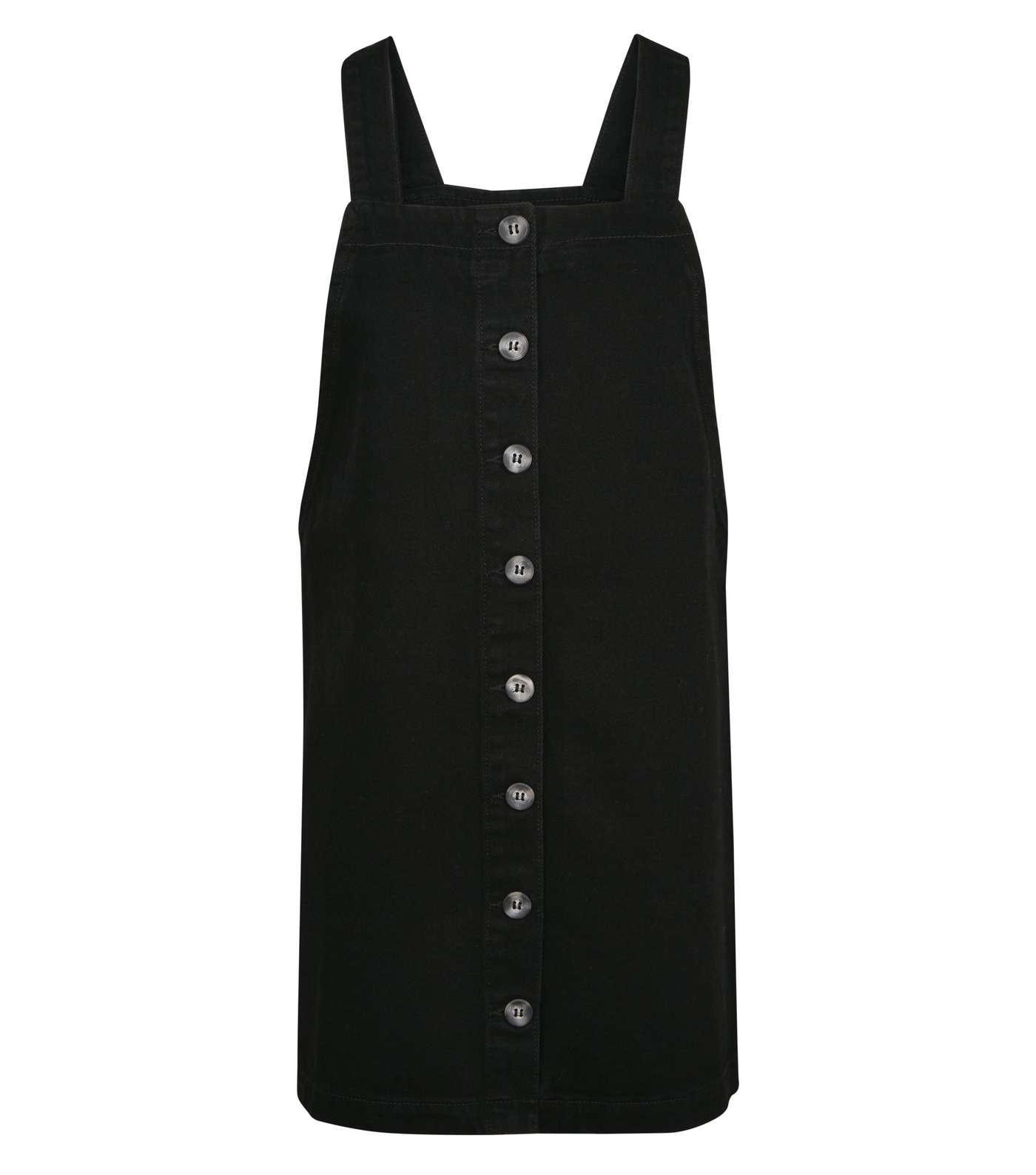 Black Button Front Denim Pinafore Dress  Image 4