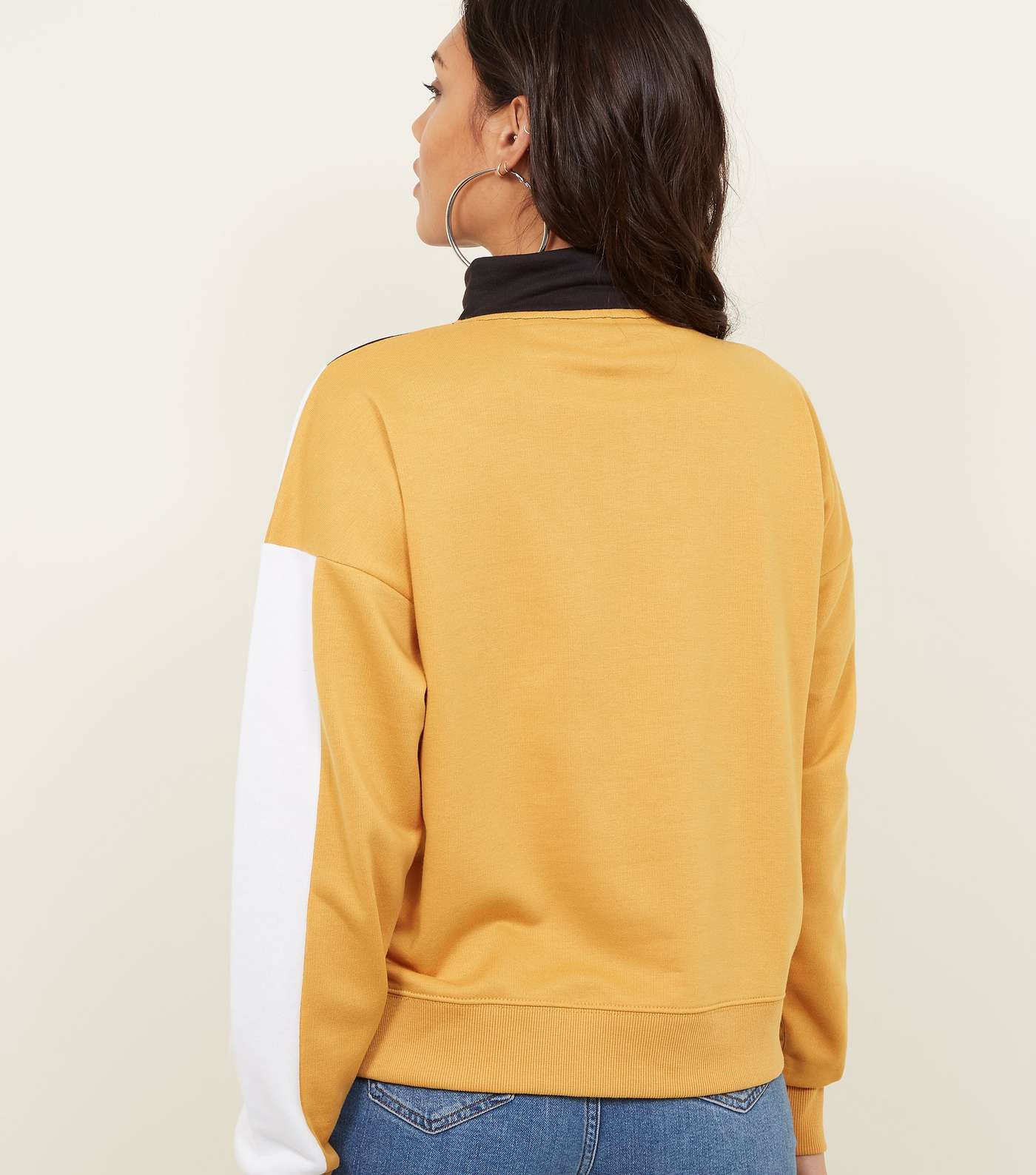 Mustard Chevron Zip Funnel Neck Sweatshirt Image 3