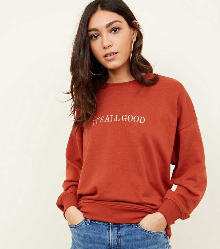 Orange It's All Good Embroidered Sweatshirt