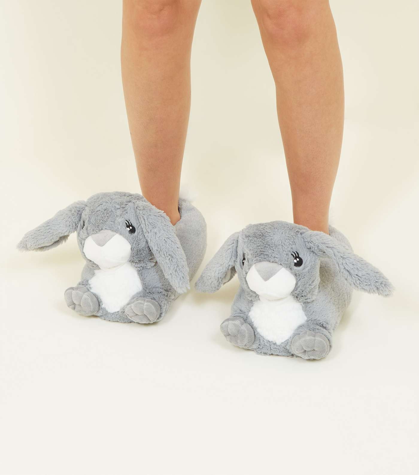 Grey Fluffy Bunny Slippers Image 2