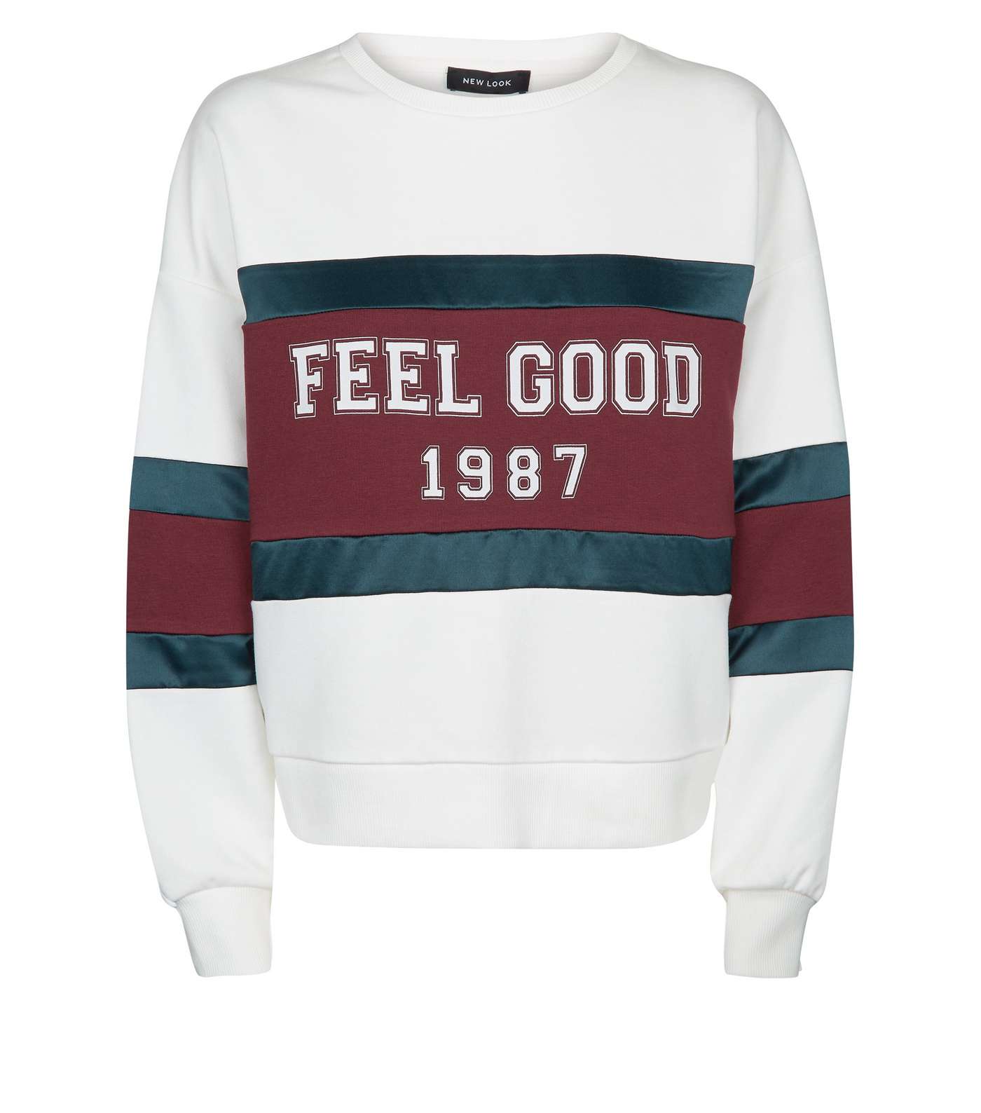 White Feel Good Slogan Colour Block Sweatshirt  Image 4