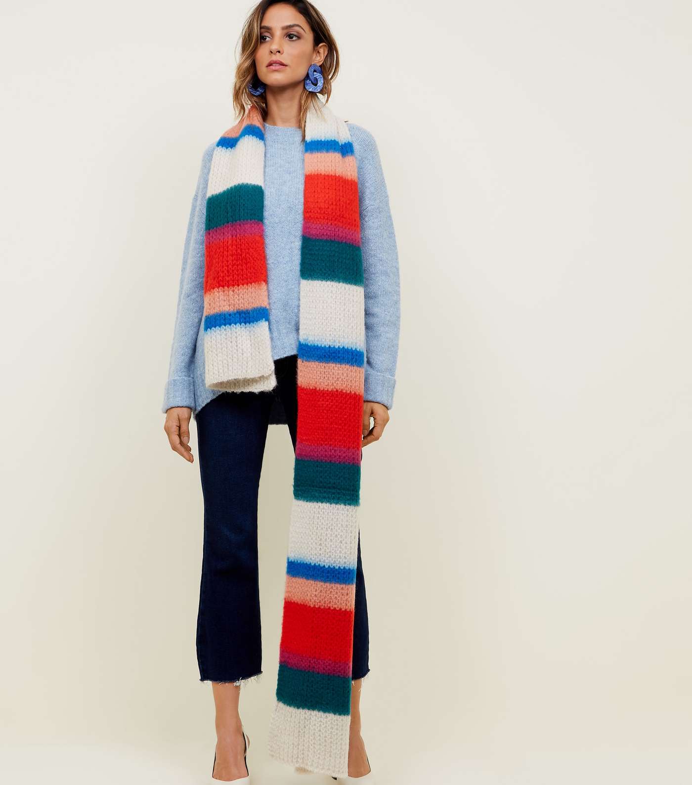 Multicoloured Stripe Extra Long Knit Scarf Image 2