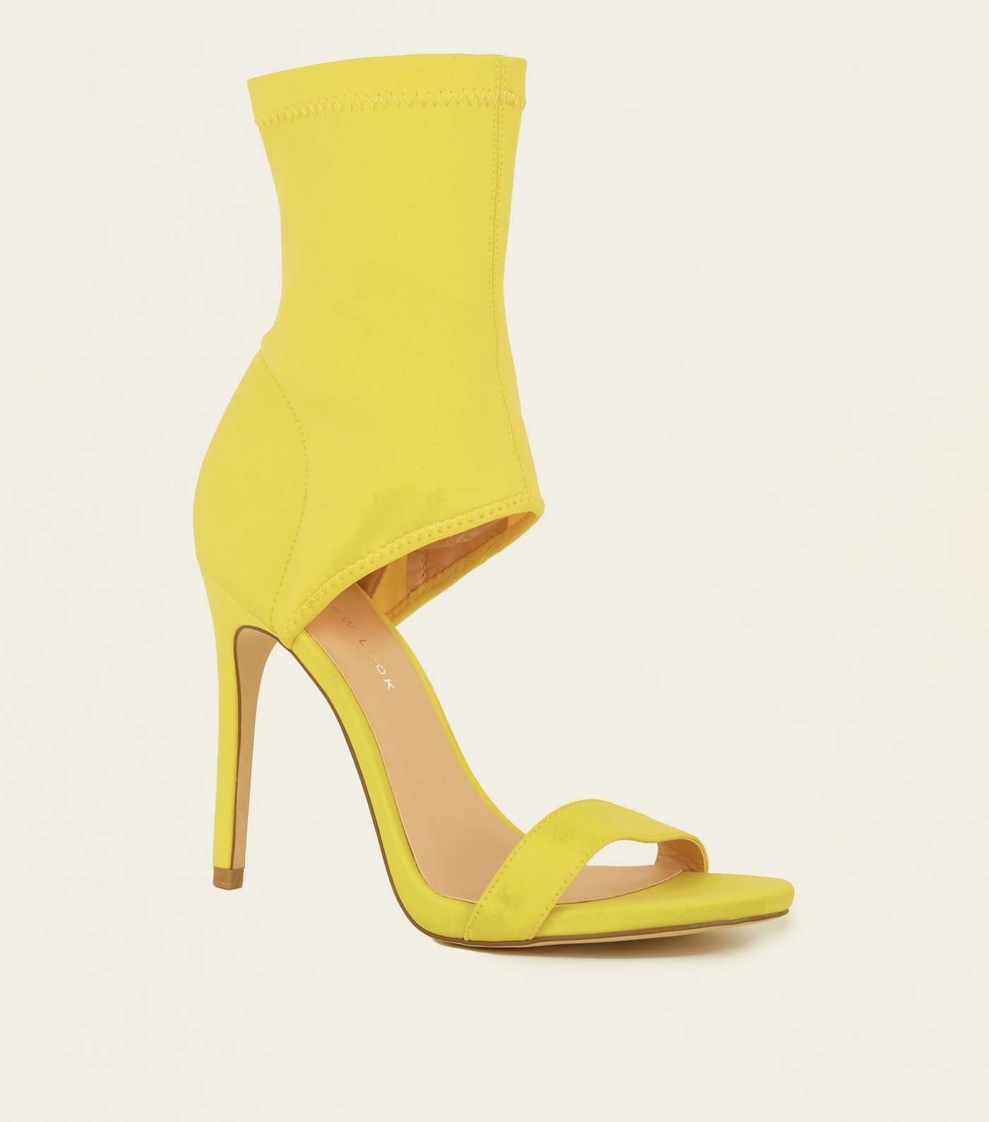 Yellow Scuba Ankle Strap Two Part Stiletto Sandals