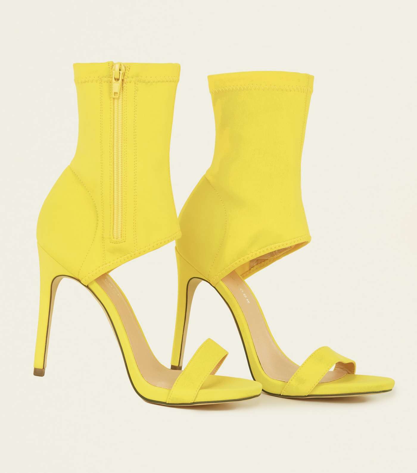 Yellow Scuba Ankle Strap Two Part Stiletto Sandals Image 3