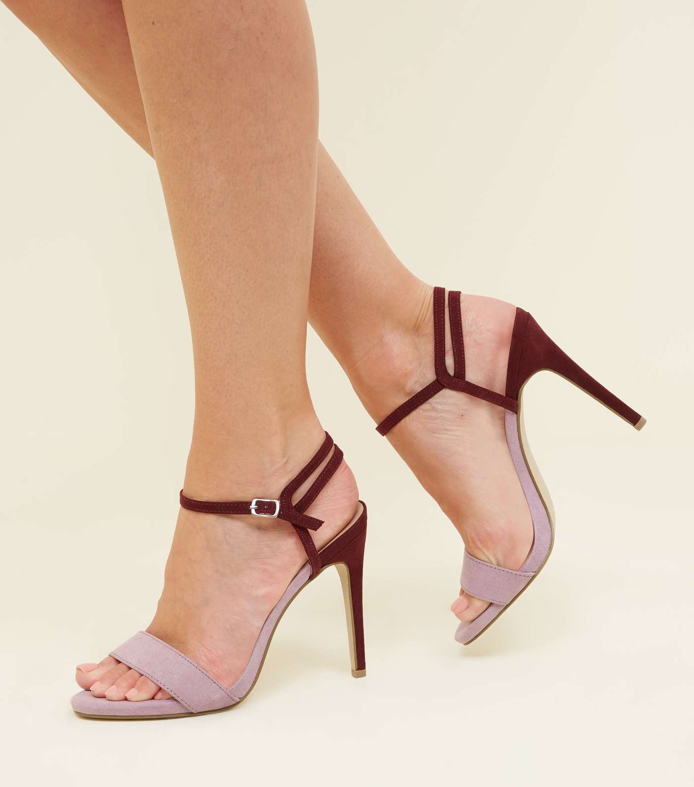 Lilac Contrast Suedette Strappy Barely There Heels Image 2