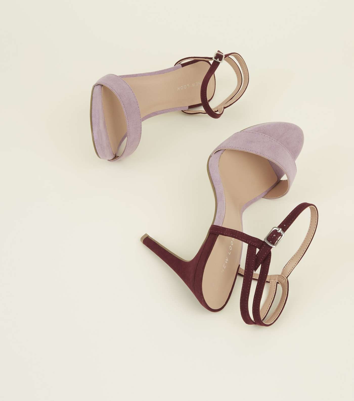 Lilac Contrast Suedette Strappy Barely There Heels Image 4