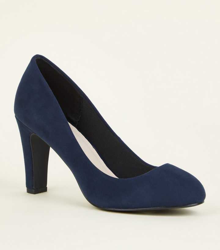Navy Comfort Flex Suedette Block Heel Courts