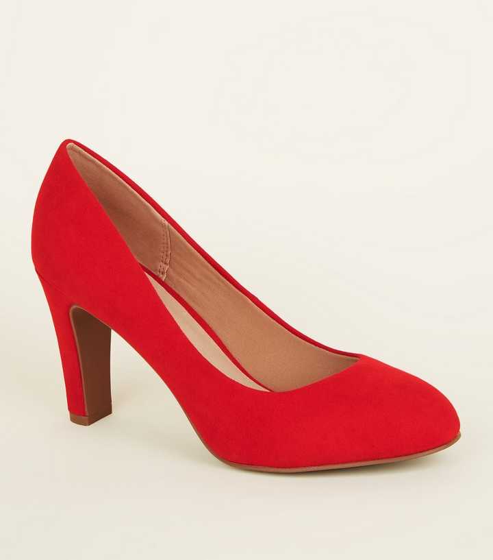 Red Comfort Flex Suedette Block Heel Courts