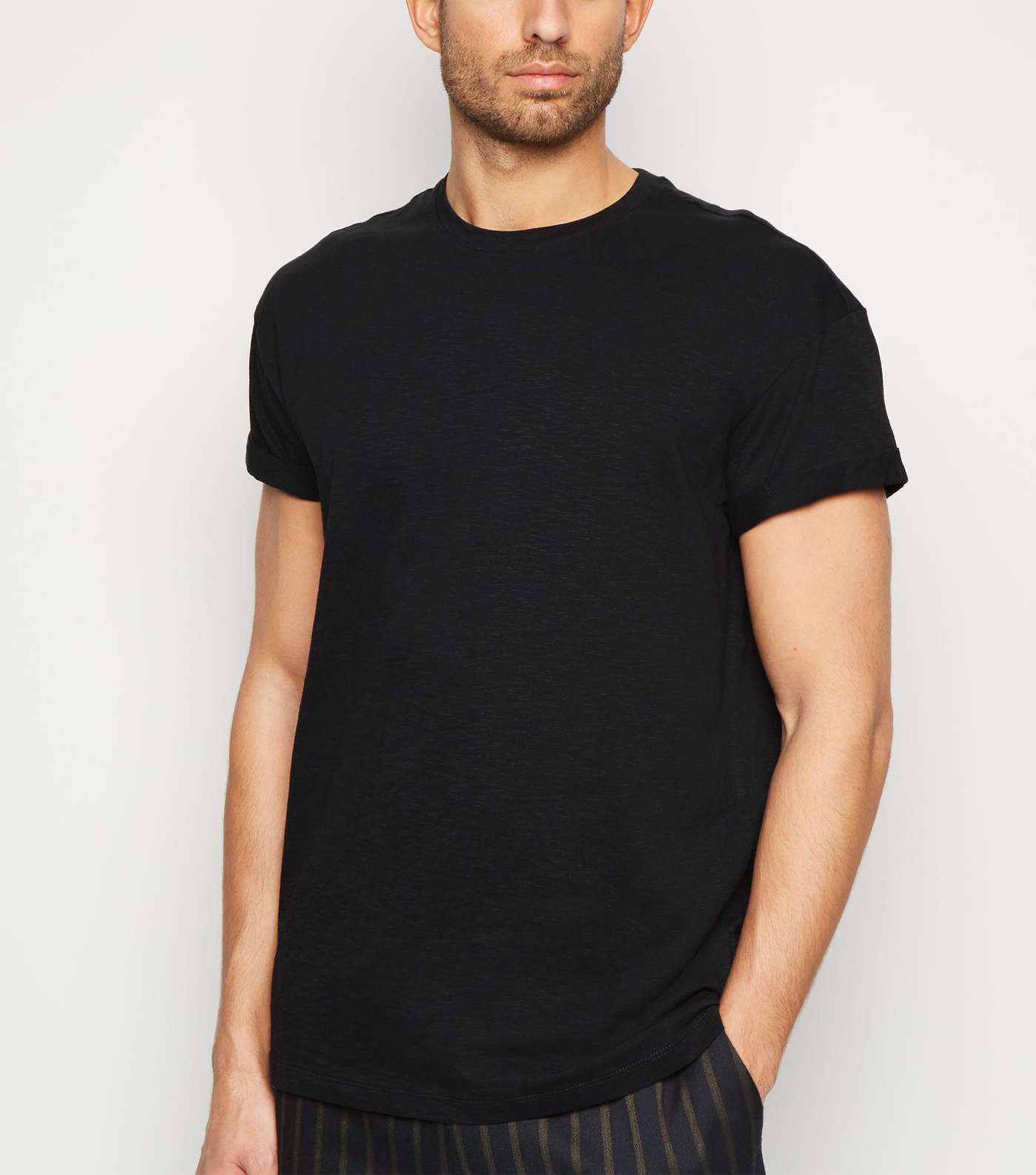 Black Slub Rolled Sleeve T-Shirt