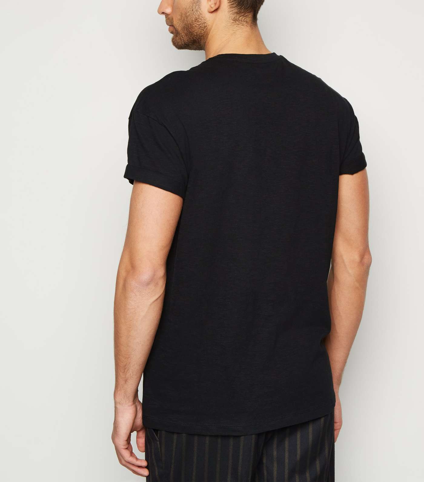 Black Slub Rolled Sleeve T-Shirt Image 3