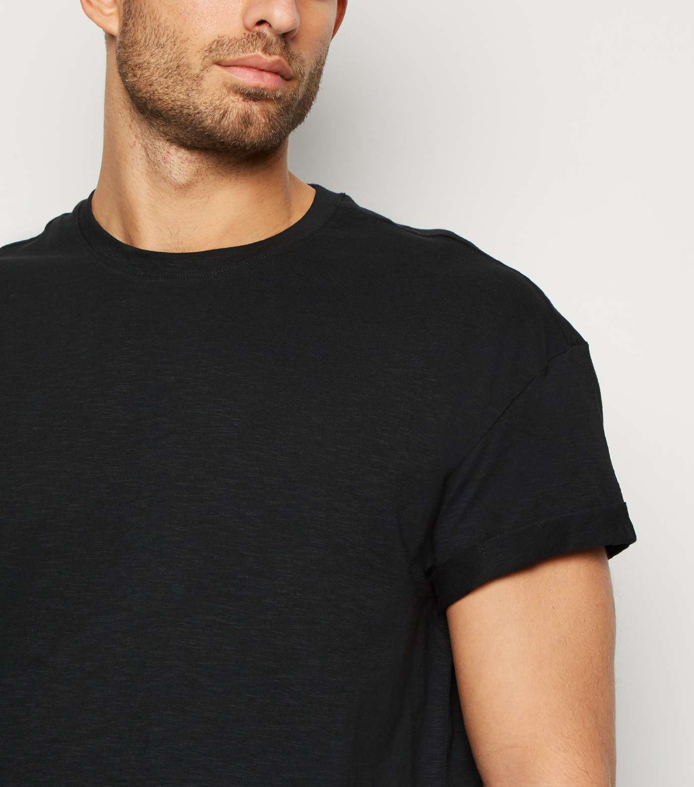 Black Slub Rolled Sleeve T-Shirt Image 5