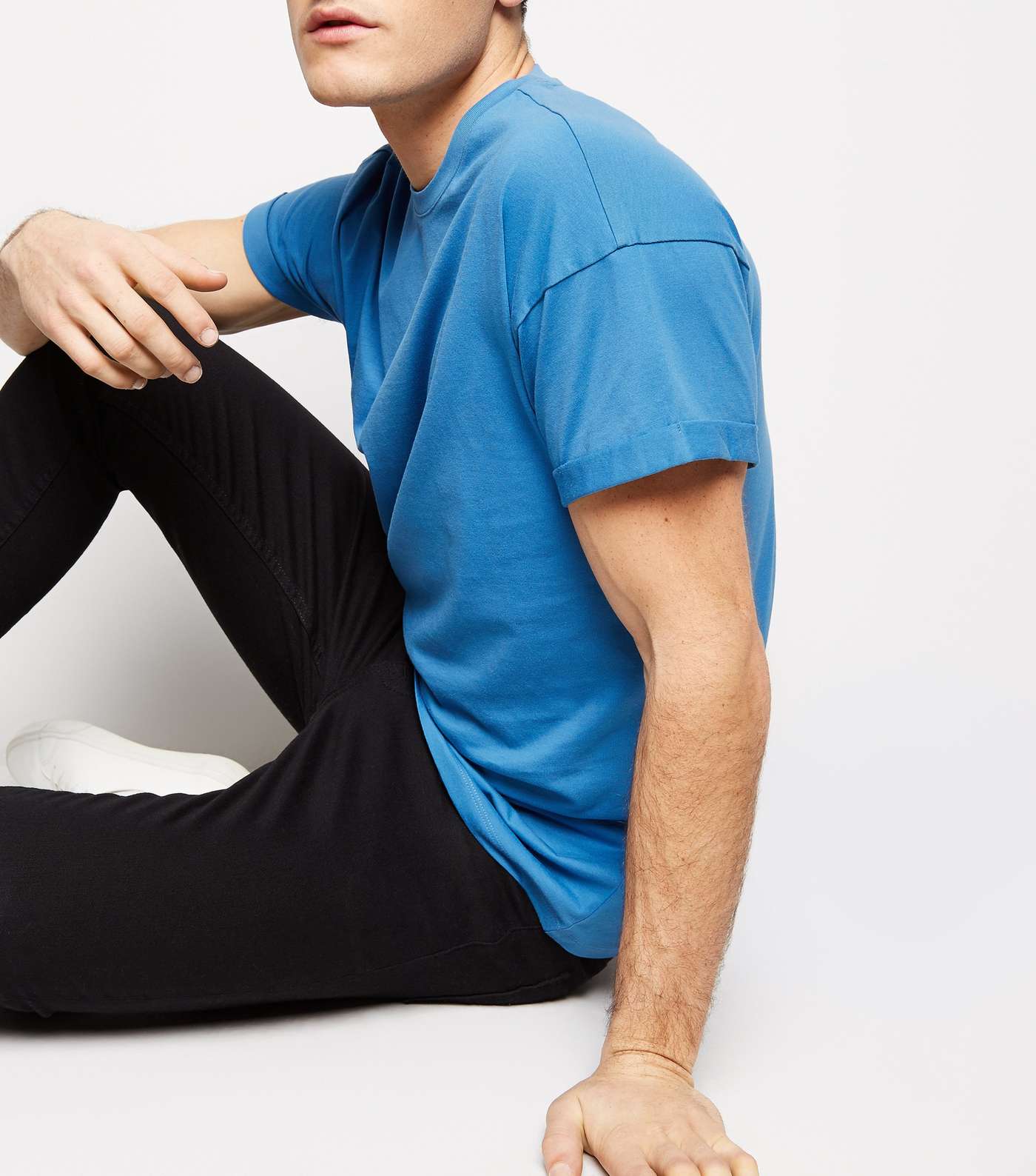 Bright Blue Rolled Sleeve T-Shirt Image 3