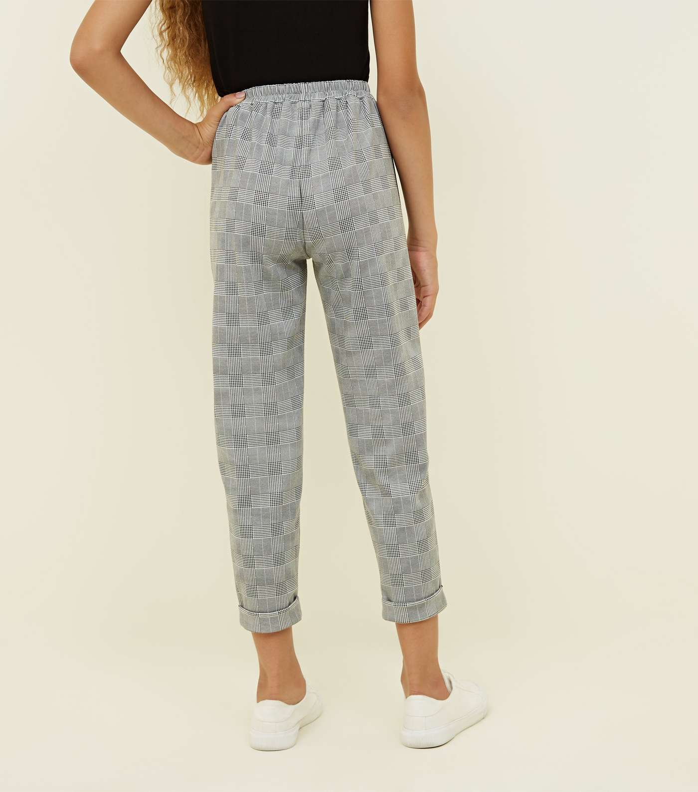 Girls Grey Side Stripe Check Pull-On Trousers Image 3