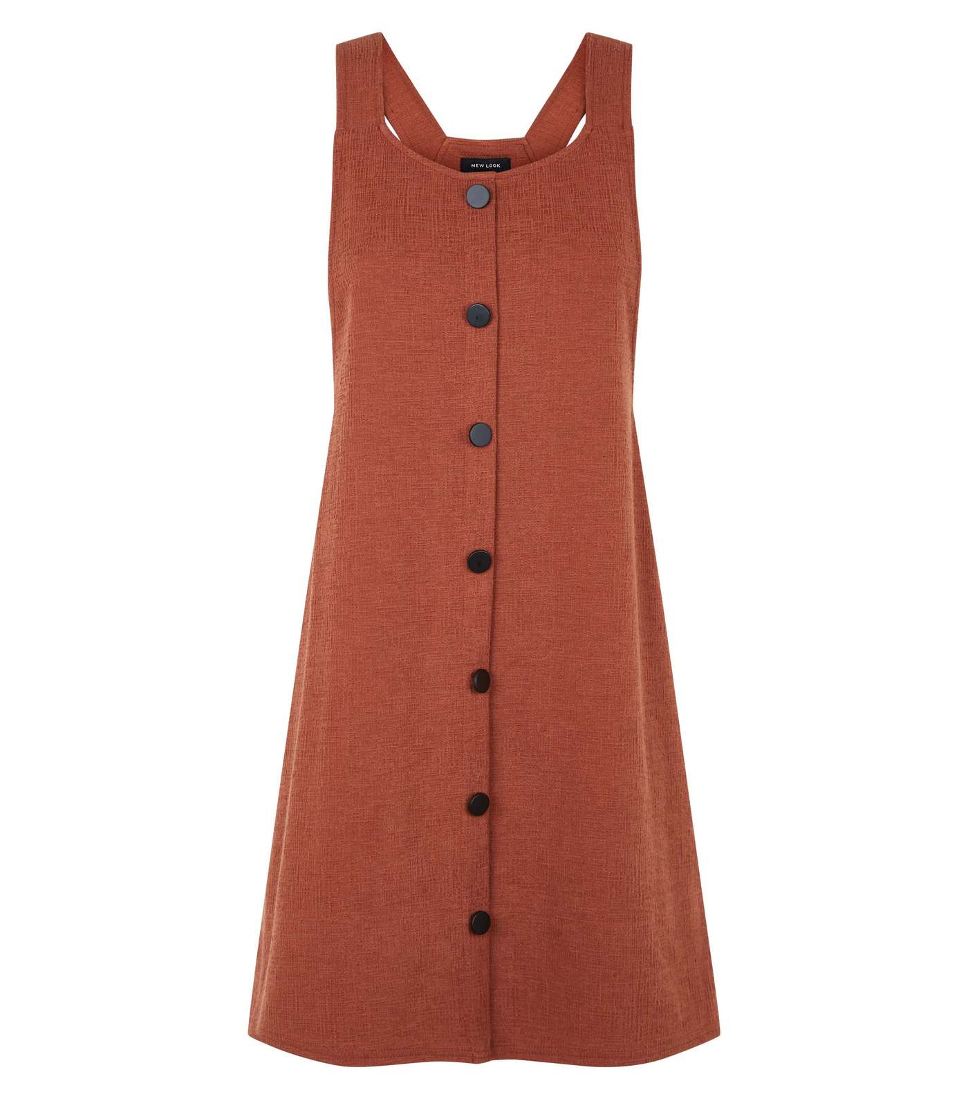 Rust Crosshatch Button Front Pinafore Dress Image 4